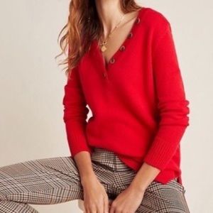 Anthropologie red v neck button up sweater